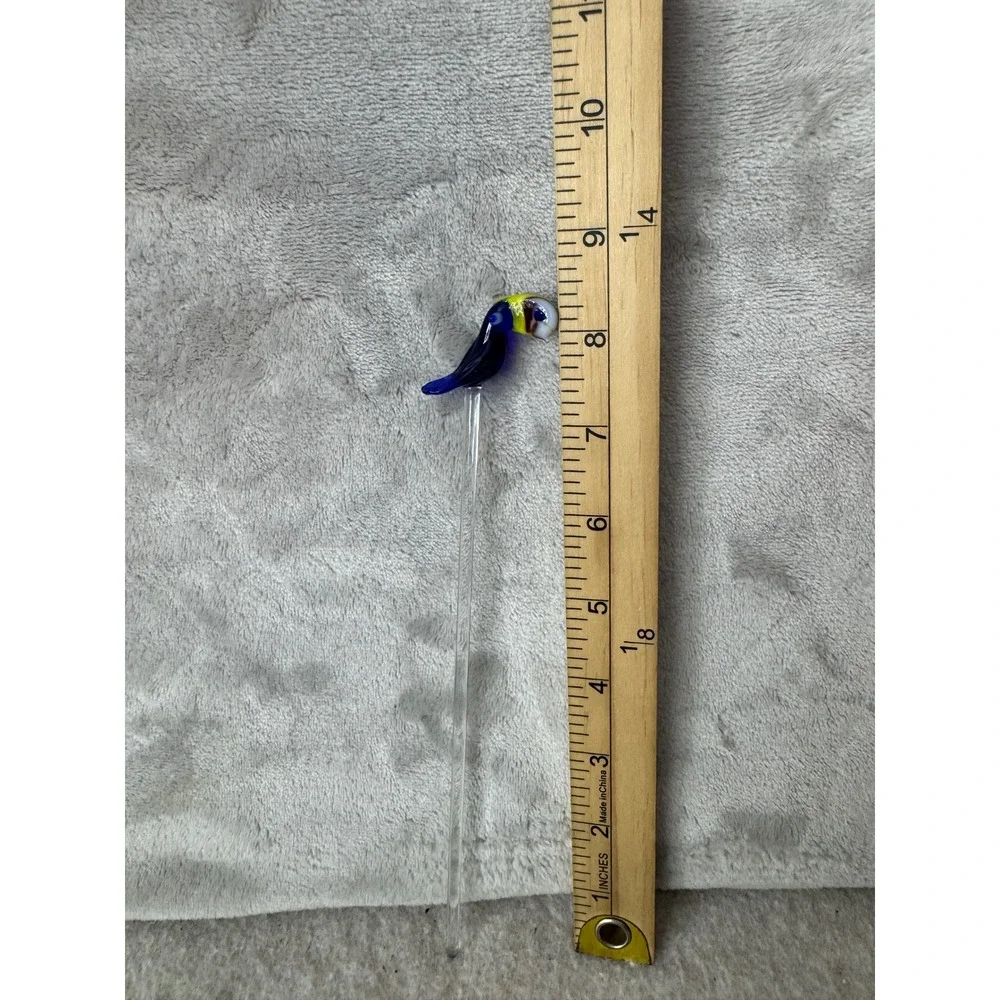 Vintage Art Glass Toucan Bird Swizzle Stick Blue Tropical Drink Stirrer 8.5 in